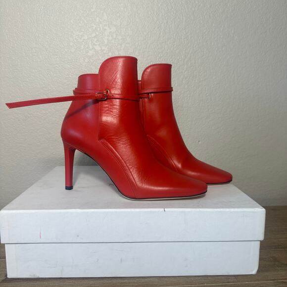 Nina Ricci Red Ankle Boots, Leather, Made in Italy, Holiday, size 40, US 9-9.5 - Picture 1 of 9